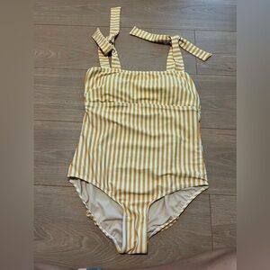 Albion one piece, mustard yellow cabana stripe